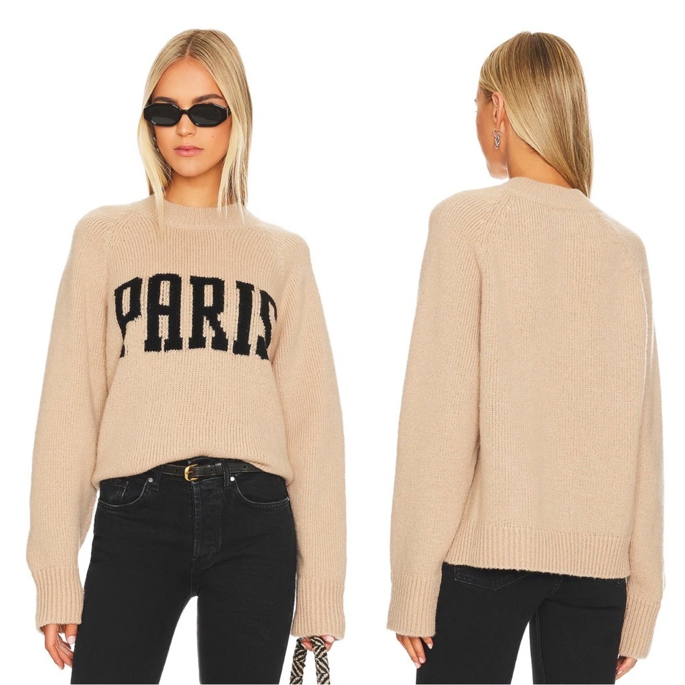 Anine Bing Kendrick Wool Cashmere Blend Crewneck Sweater Camel